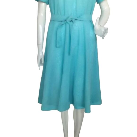 KAY WINSOR Day Dress, L, Aqua Blue, Short sleeves, Dagger collar, VINTAGE - Picture 8 of 13